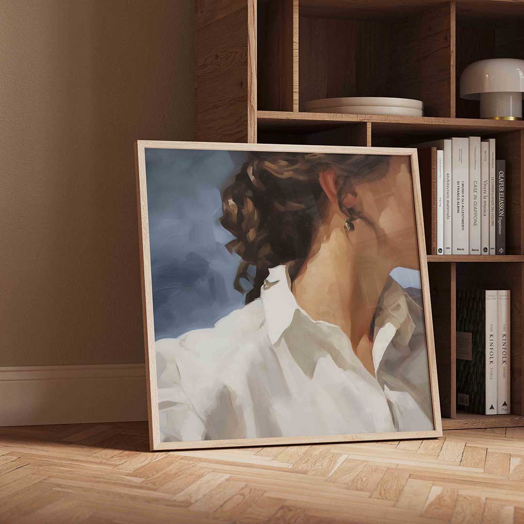 Vrouw in witte blouse Poster