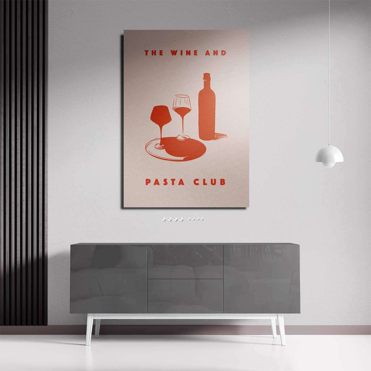 Wijn en Pasta Illustratie Kunstwerk-canvas-dibond-plexiglas-wanddecoratie-WallArtistic