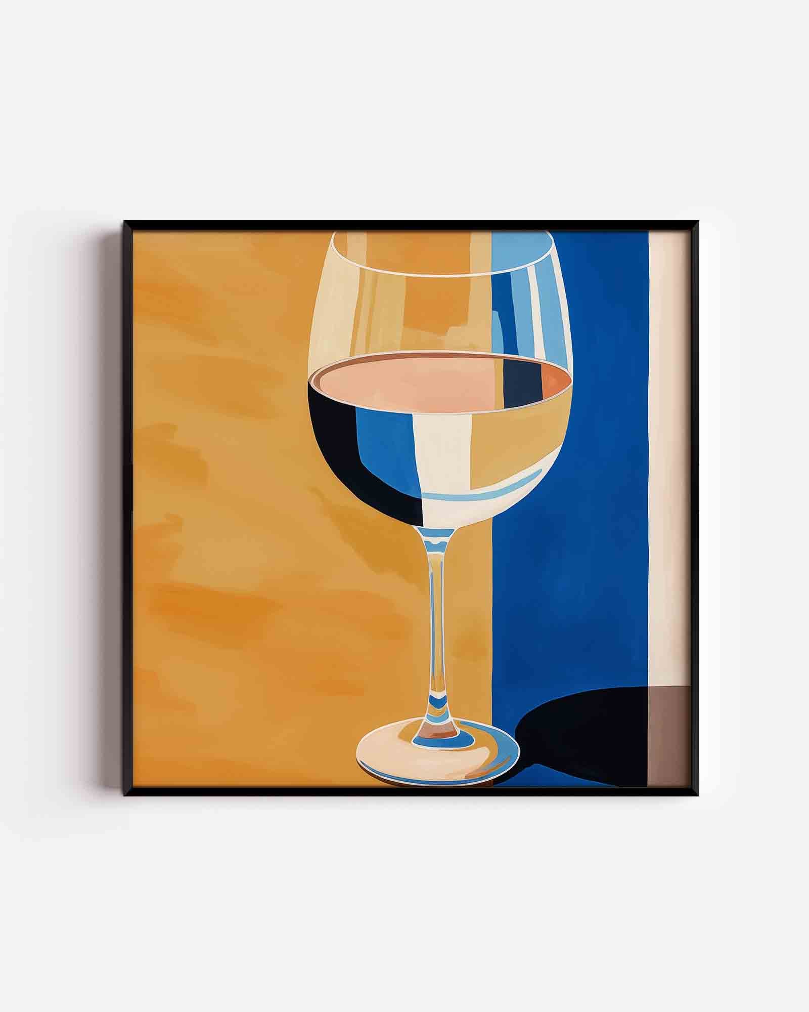 Wijnglas met blauwe achtergrond Poster