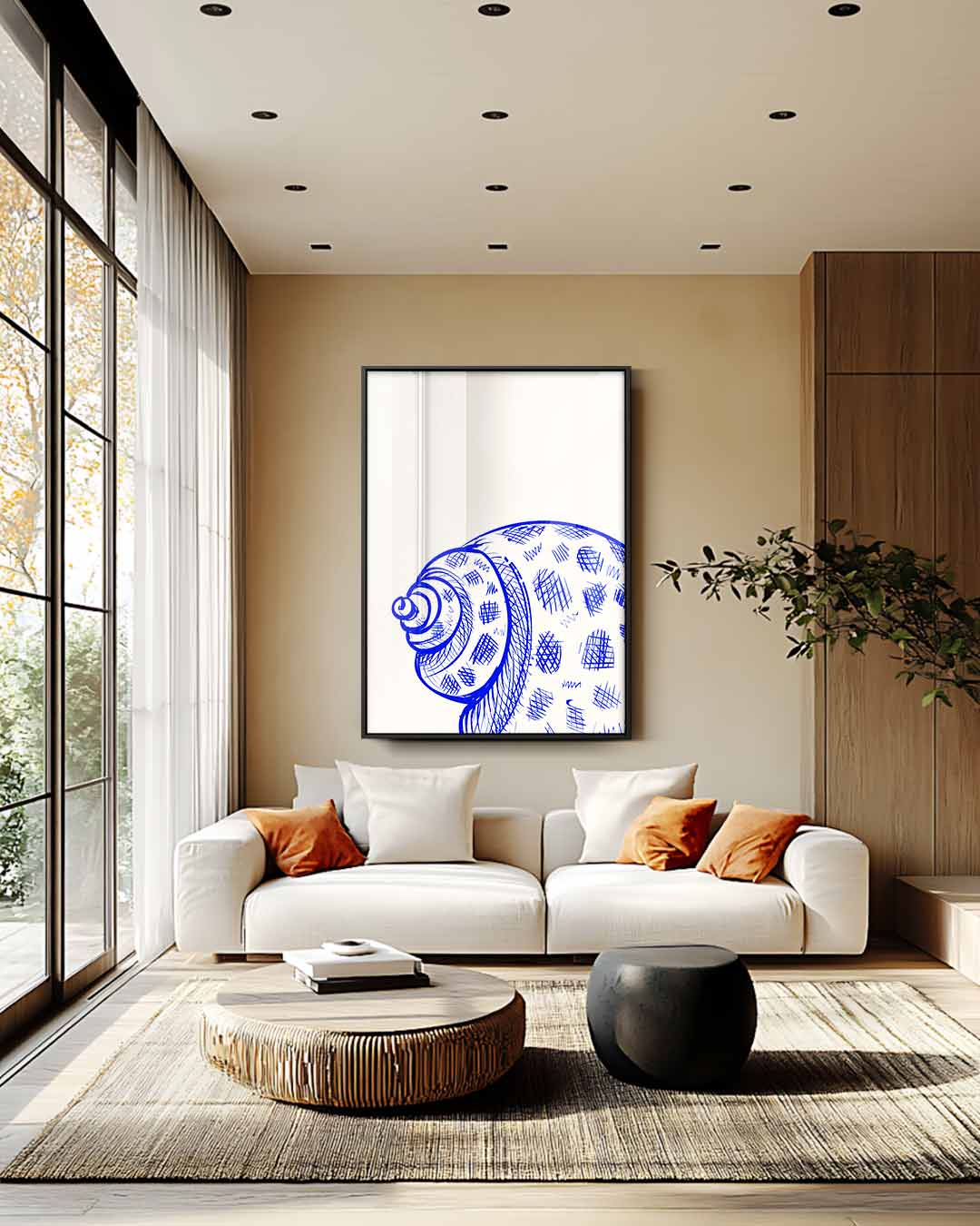 Blauwe Schelp Schets Kunstwerk-canvas-dibond-plexiglas-wanddecoratie-WallArtistic