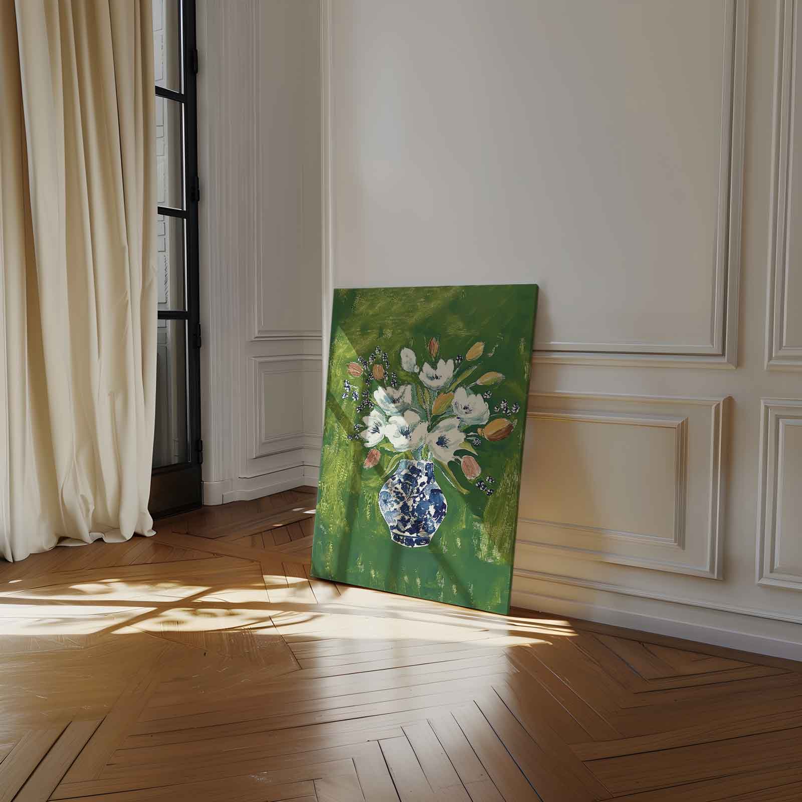 Bloemenpracht in Blauwe Vaas Kunstwerk-canvas-dibond-plexiglas-wanddecoratie-WallArtistic