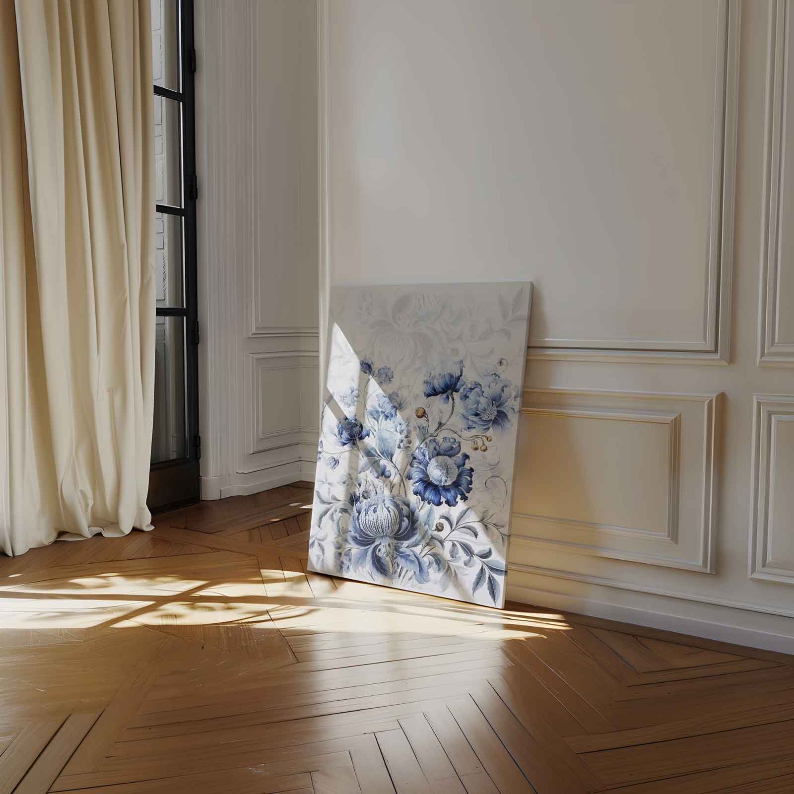 Blauwe Bloemenpracht Kunstwerk-canvas-dibond-plexiglas-wanddecoratie-WallArtistic