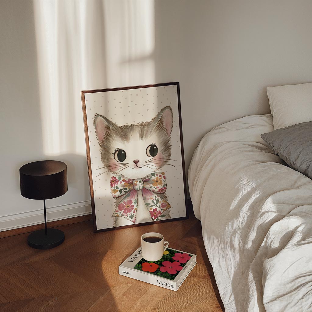 Schattige Kitten Poster met Bloemenstrik Poster