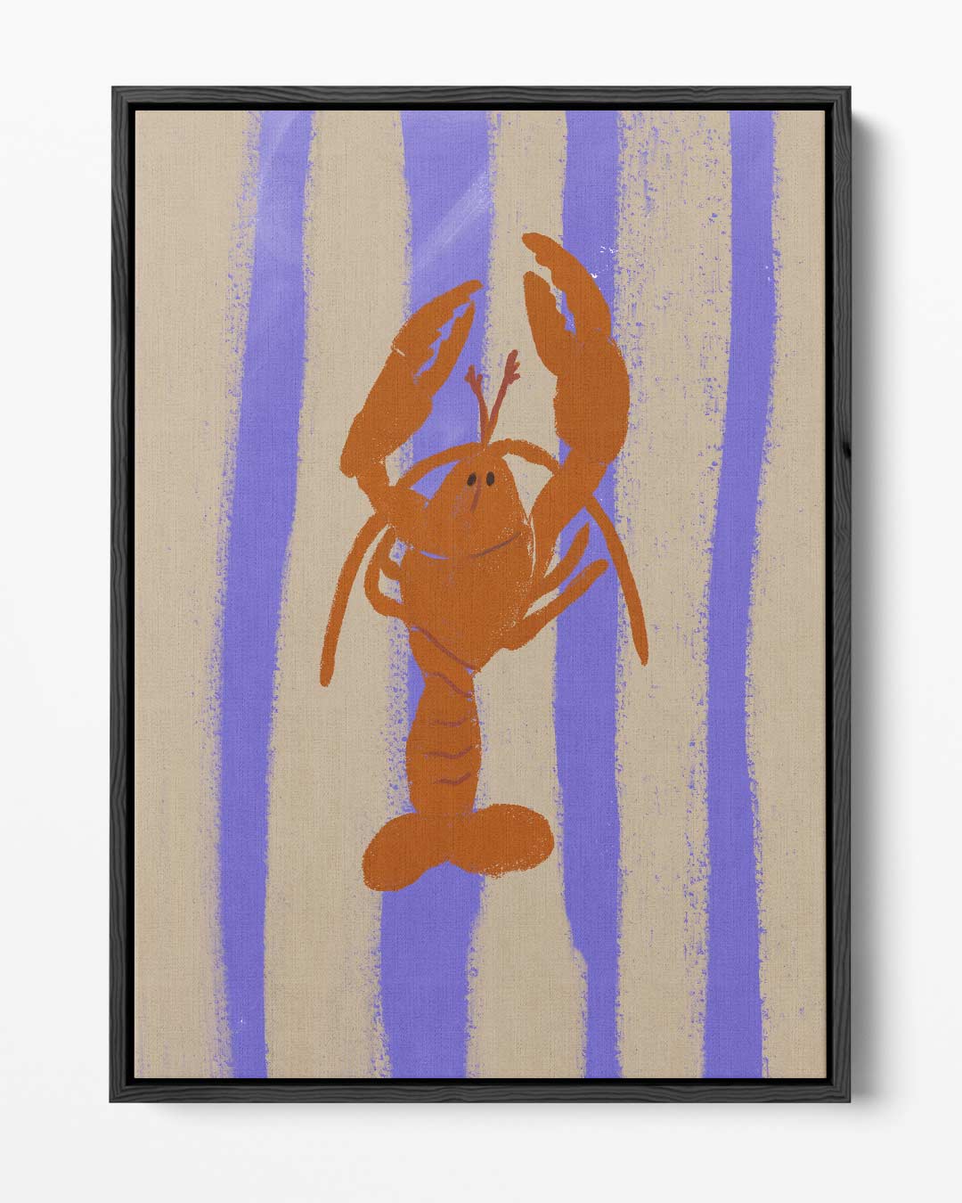 Dansende Kreeft op Streepjesachtergrond Kunstwerk-canvas-dibond-plexiglas-wanddecoratie-WallArtistic