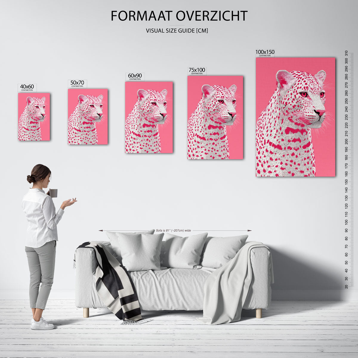 Roze luipaard portret Kunstwerk