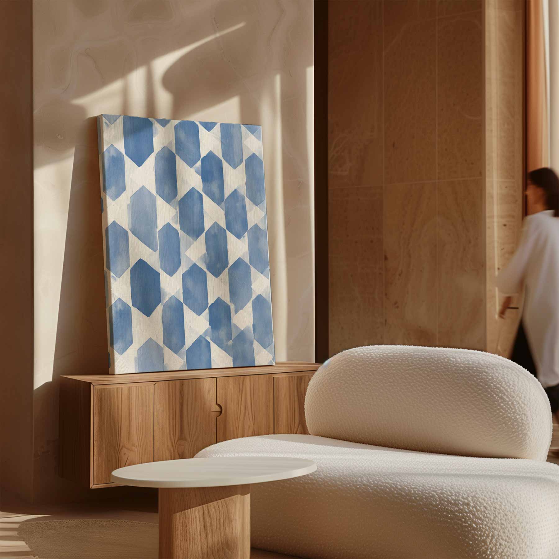 Blauwe Geometrische Harmonie Kunstwerk-canvas-dibond-plexiglas-wanddecoratie-WallArtistic