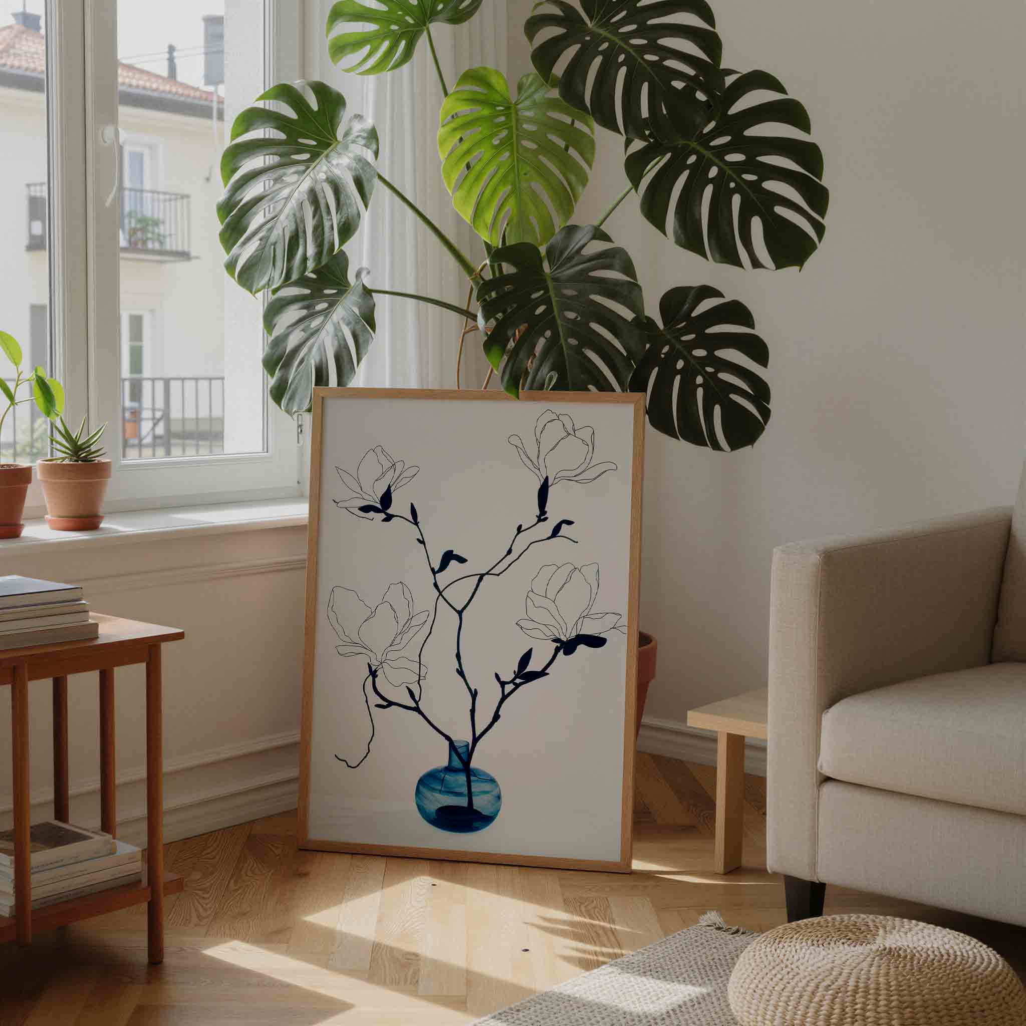 Bloemen in blauwe vaas Poster