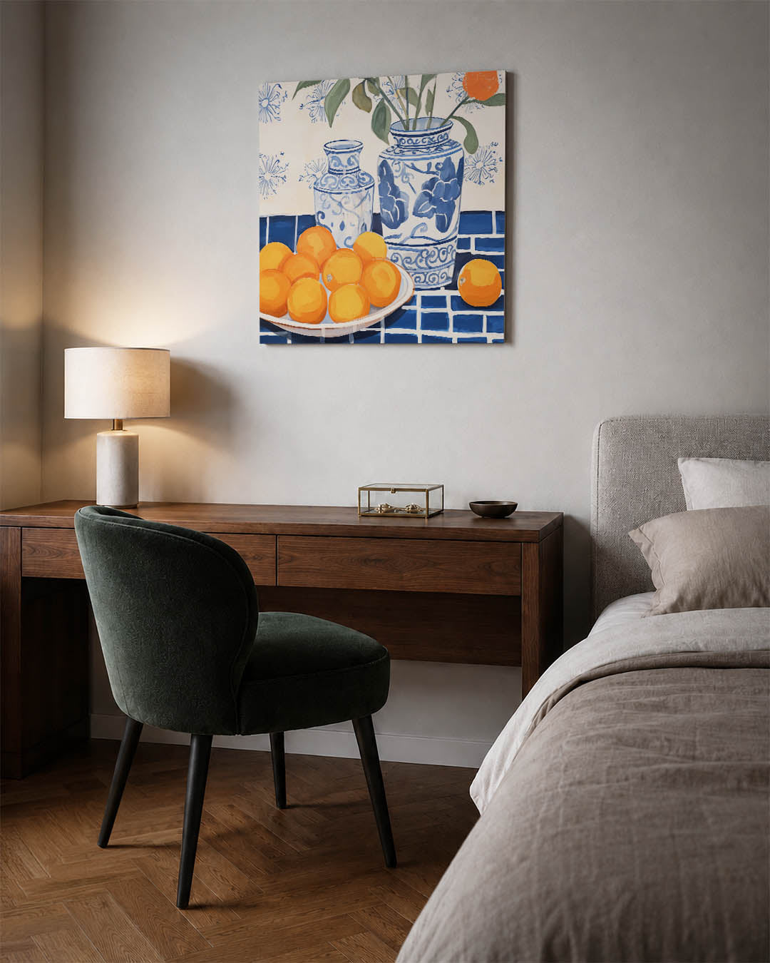 Vazen en sinaasappels Kunstwerk