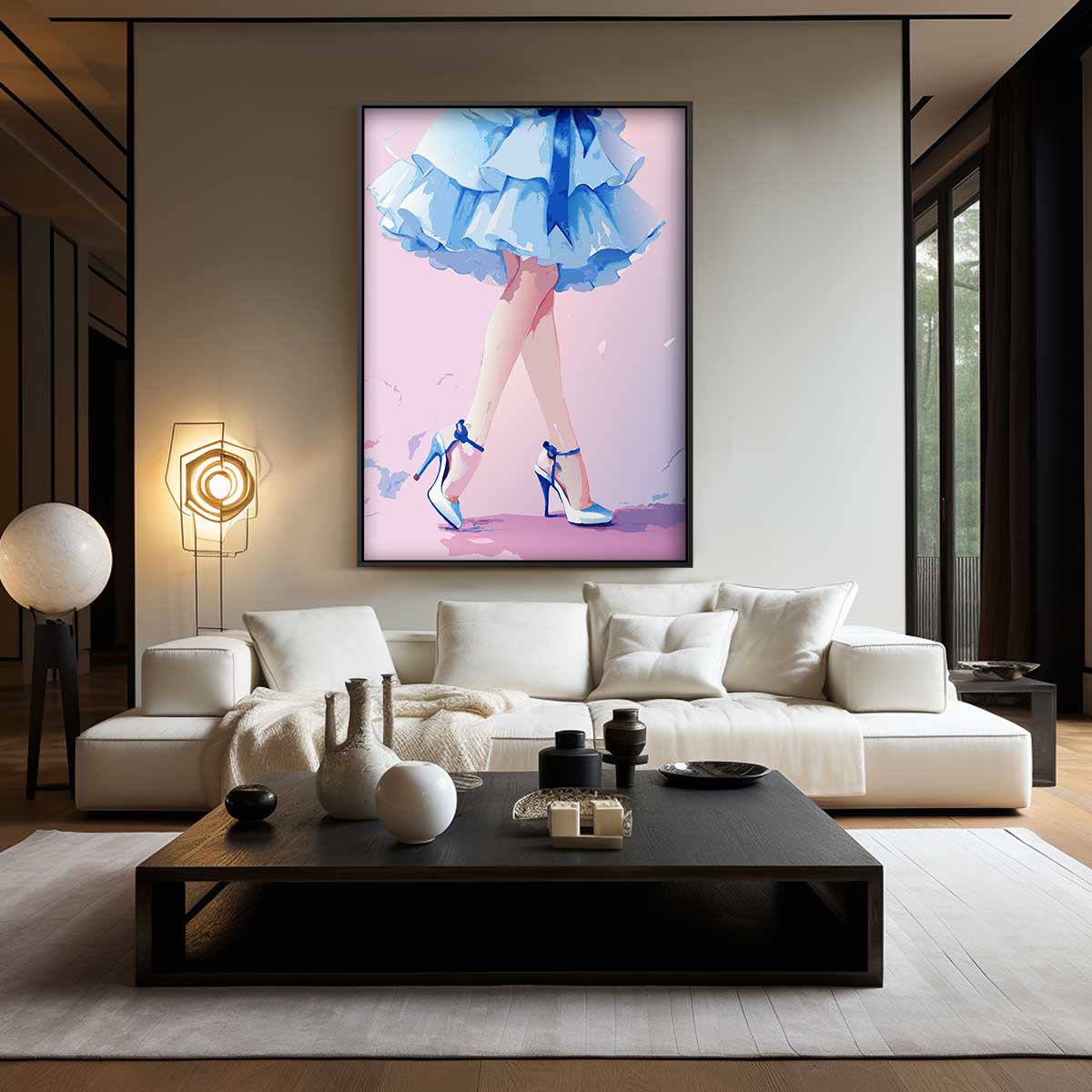 Dansende Elegantie in Blauw Kunstwerk-canvas-dibond-plexiglas-wanddecoratie-WallArtistic