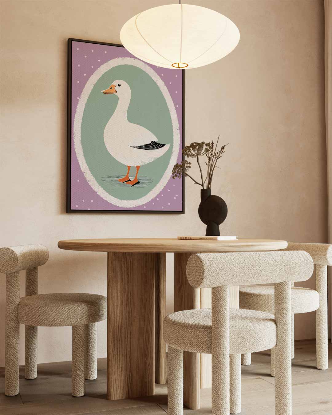 Schattige Eendenschilderij op Paars Kunstwerk-canvas-dibond-plexiglas-wanddecoratie-WallArtistic