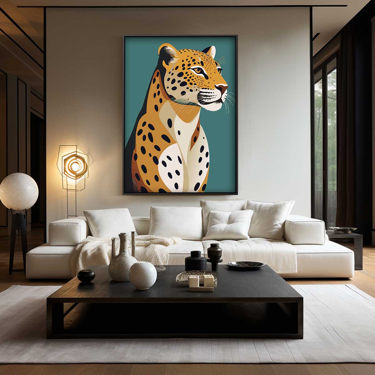 Majestueuze Luipaard op Abstracte Achtergrond Kunstwerk-canvas-dibond-plexiglas-wanddecoratie-WallArtistic