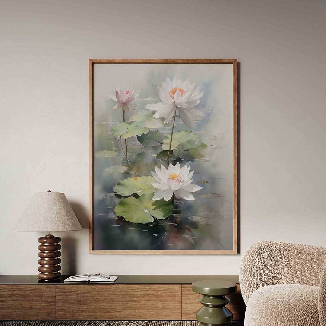 Witte waterlelies Poster