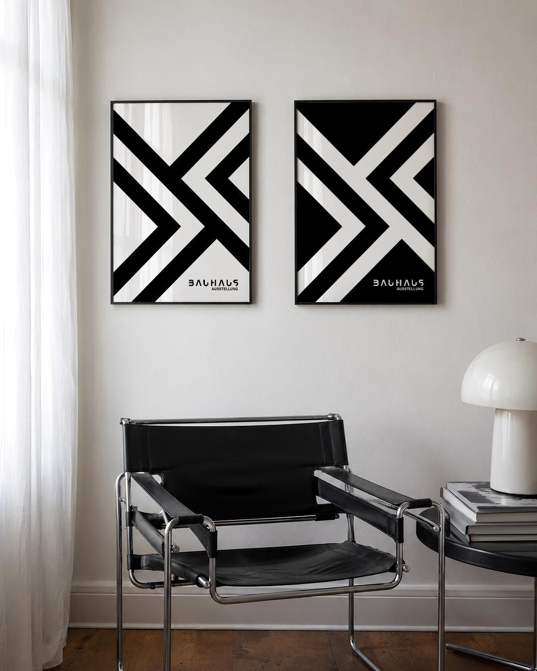Zwart wit lijnenspel Posterset