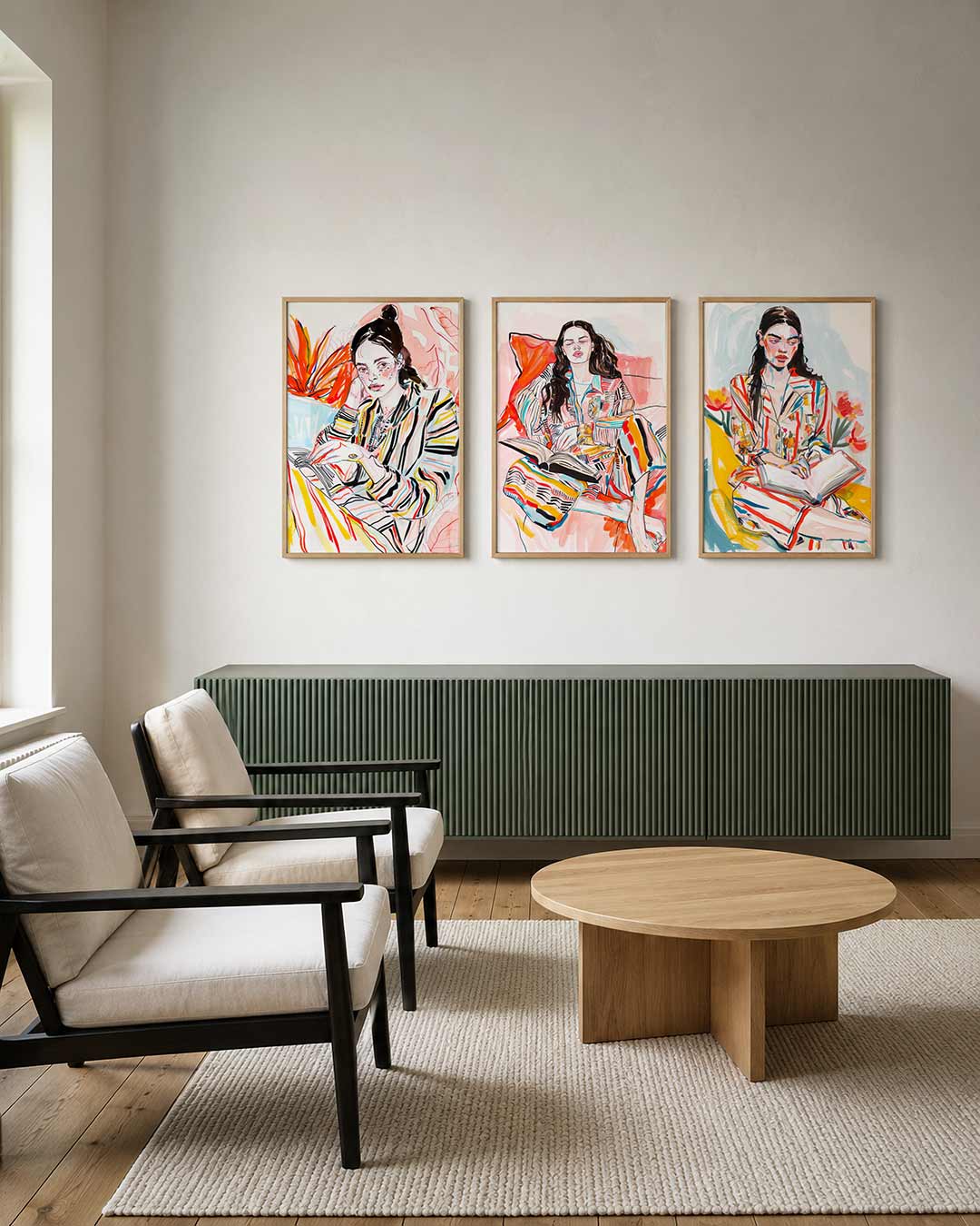 Kleurrijke lijnenportret Posterset