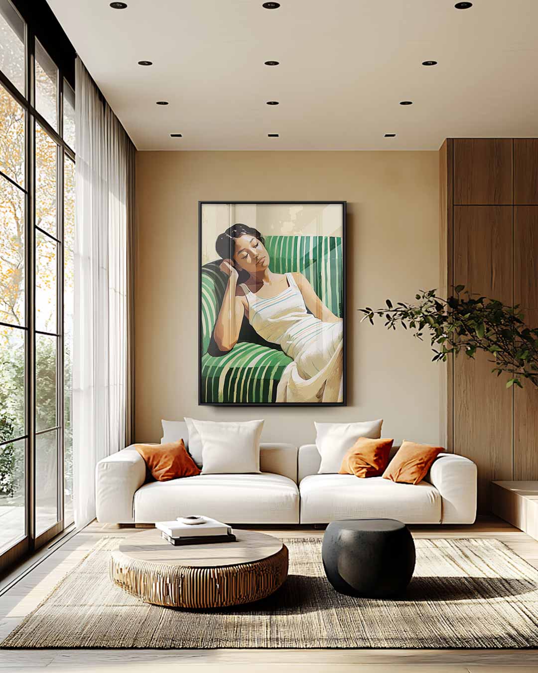 Dromerige Rust op een Groene Bank Kunstwerk-canvas-dibond-plexiglas-wanddecoratie-WallArtistic