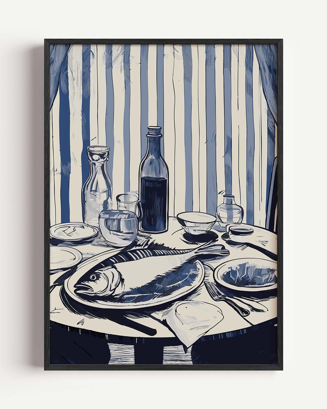 Elegante Tafelscène in Blauwtinten Poster