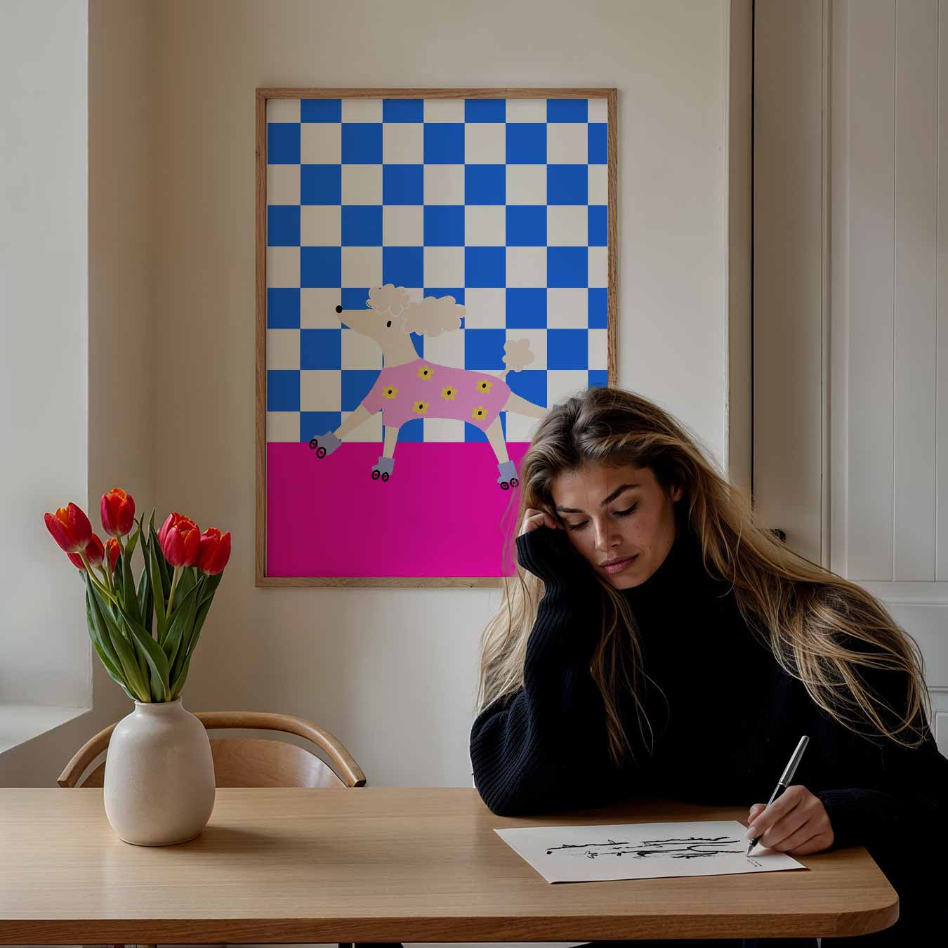 Vrolijke Poedel op Rolschaatsen Poster