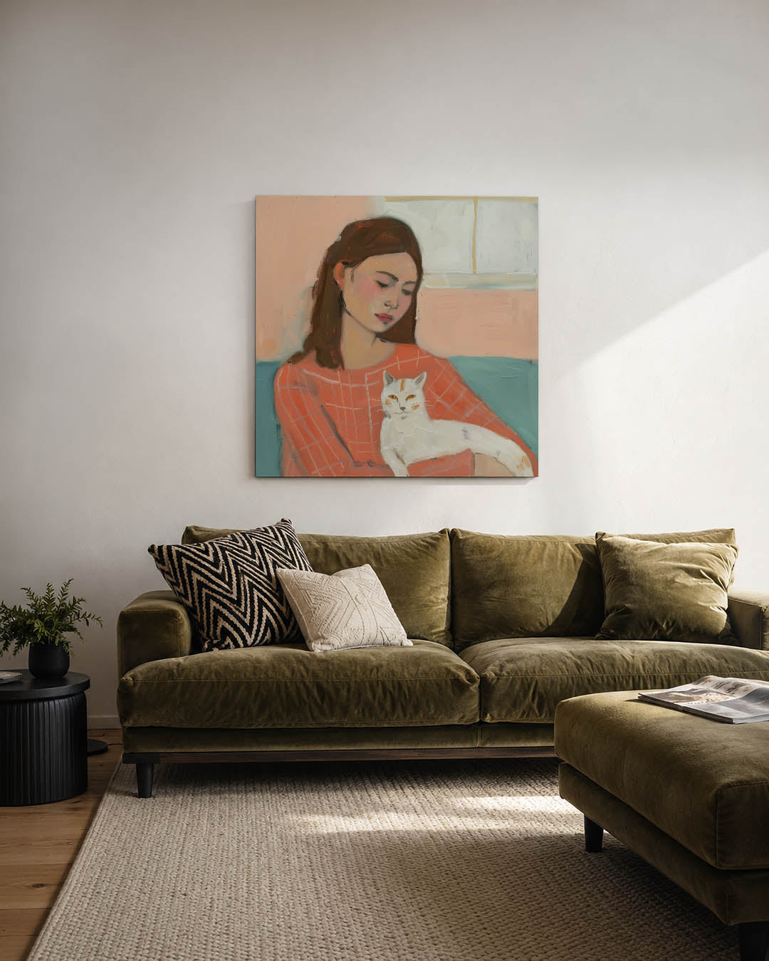 Vrouw met kat Kunstwerk