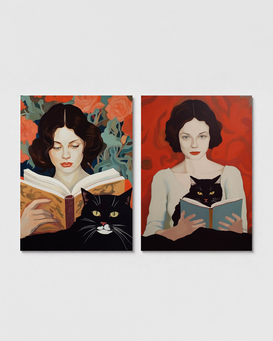 Lezende vrouw en kat Posterset