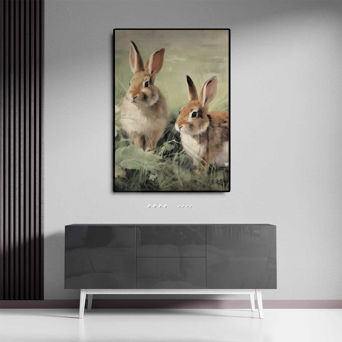 Speelse Konijntjes in de Weide Kunstwerk-canvas-dibond-plexiglas-wanddecoratie-WallArtistic