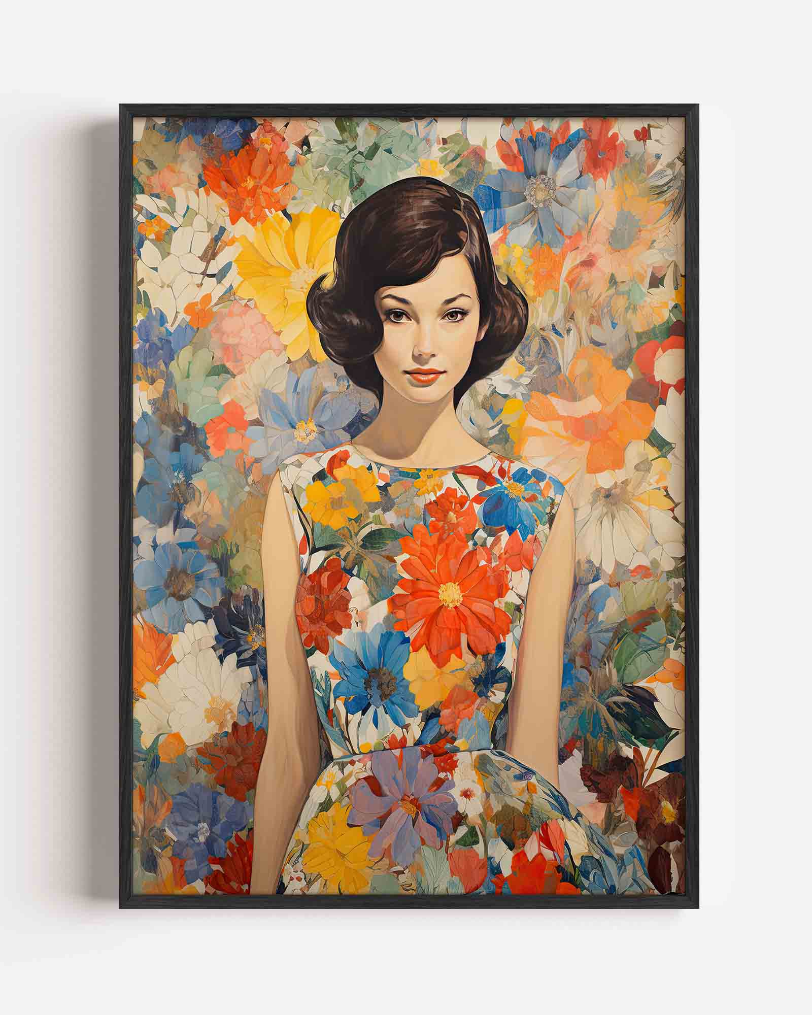 Vrouw met bloemenjurk Poster