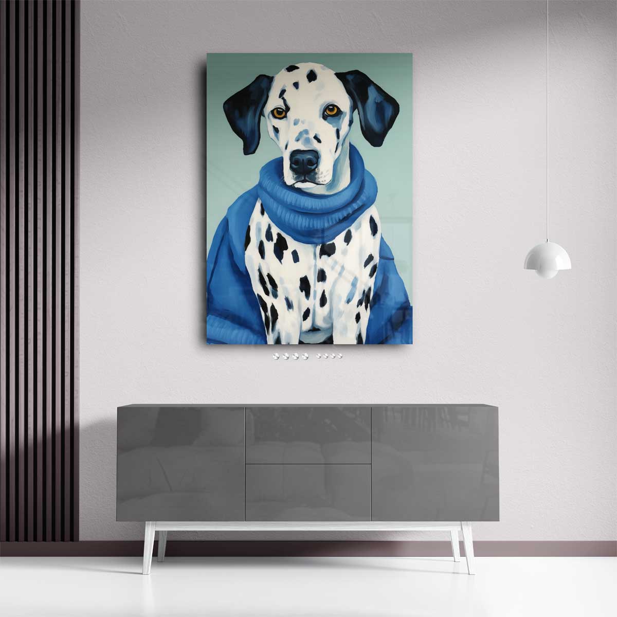 Modieuze Dalmatiër in Blauw Kunstwerk-canvas-dibond-plexiglas-wanddecoratie-WallArtistic