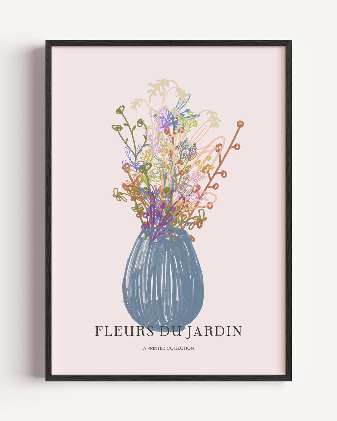 Vrolijk Bloemenboeket in Blauwe Vaas Poster-WallArtistic