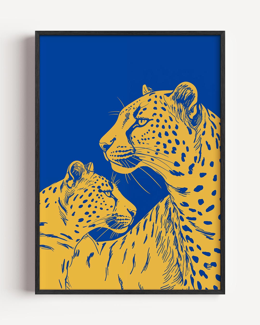 Sierlijke Jachtluipaarden in Blauw Poster-WallArtistic