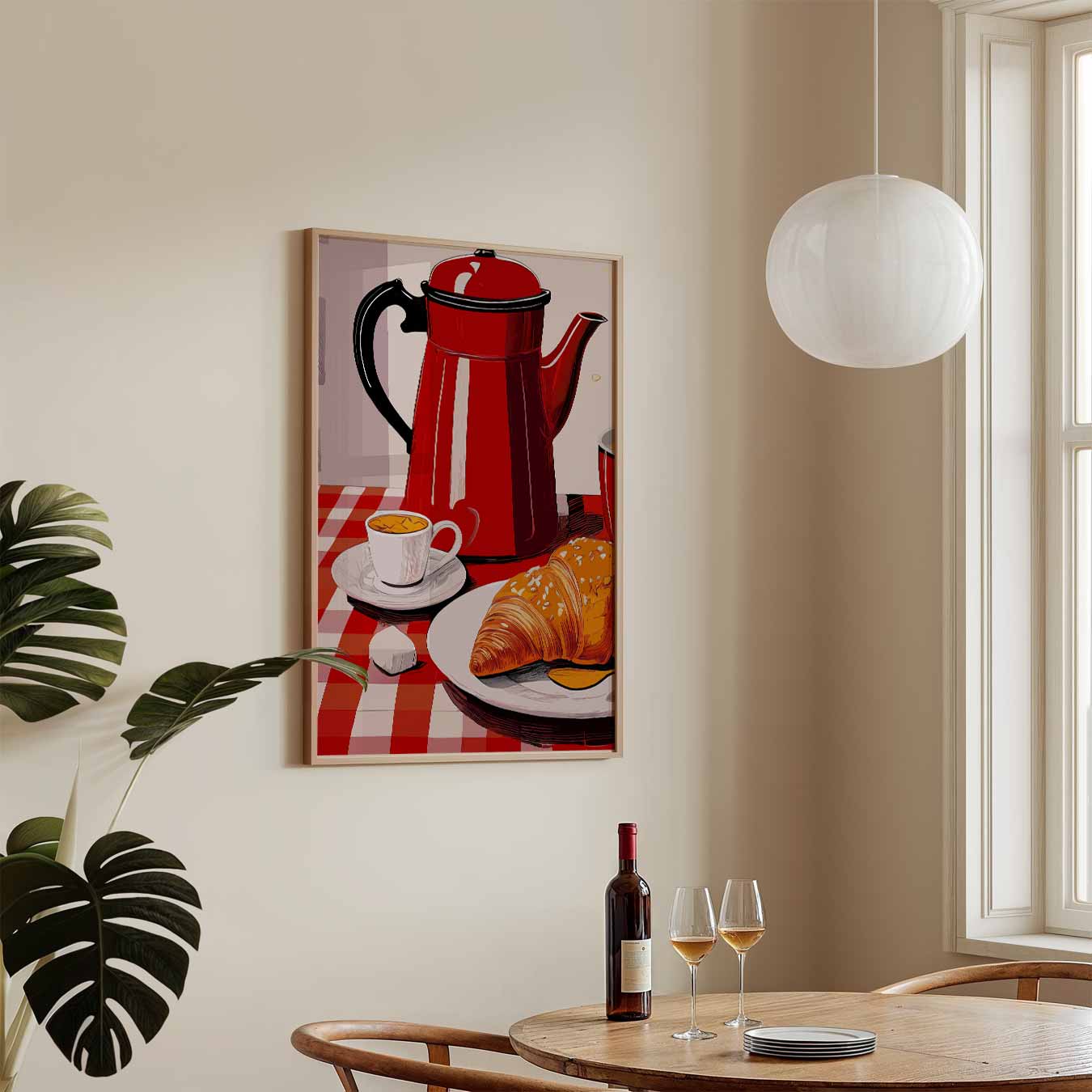 Vintage Koffie en Croissant Poster