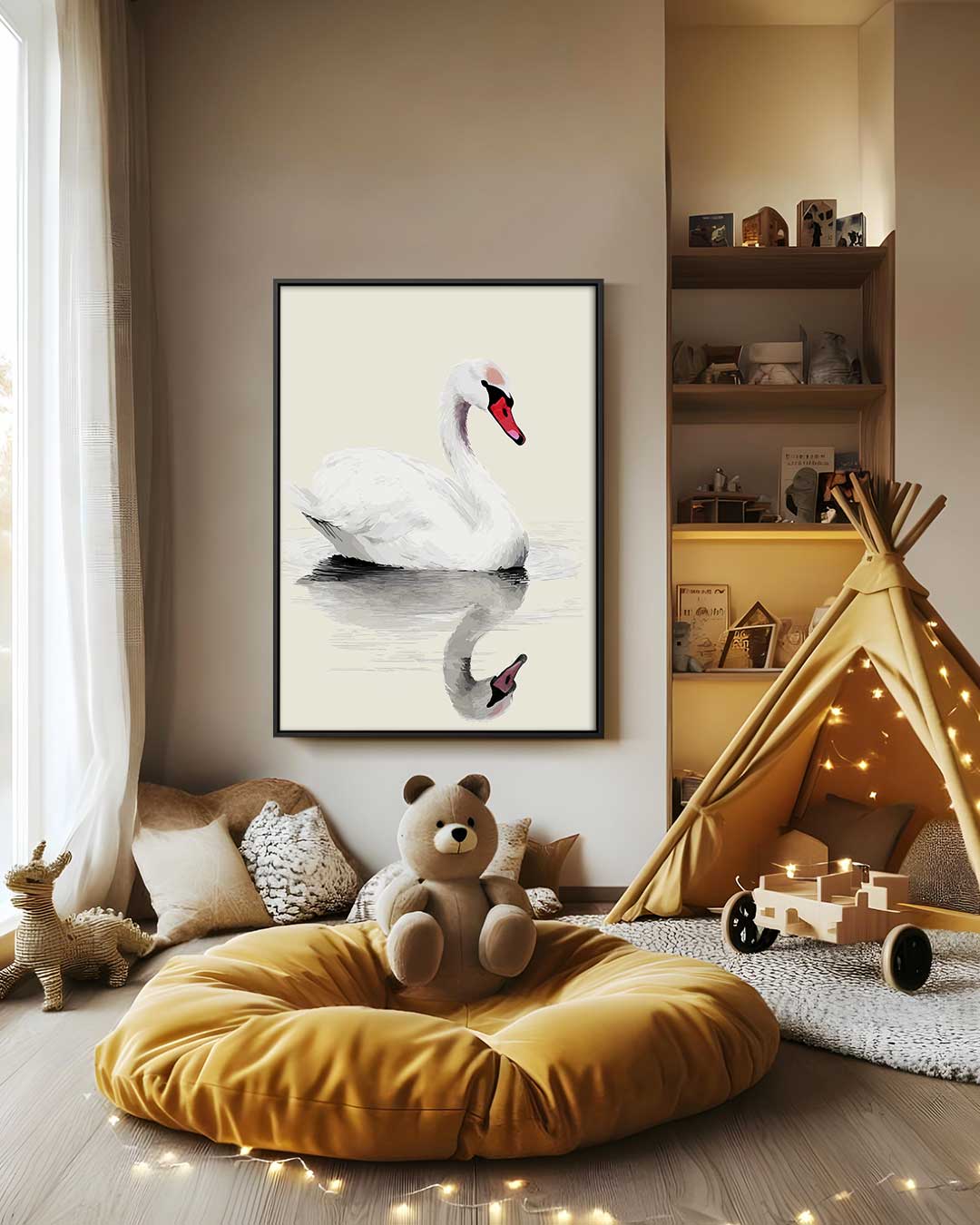 Elegante Zwaan op Stille Wateren Kunstwerk-canvas-dibond-plexiglas-wanddecoratie-WallArtistic