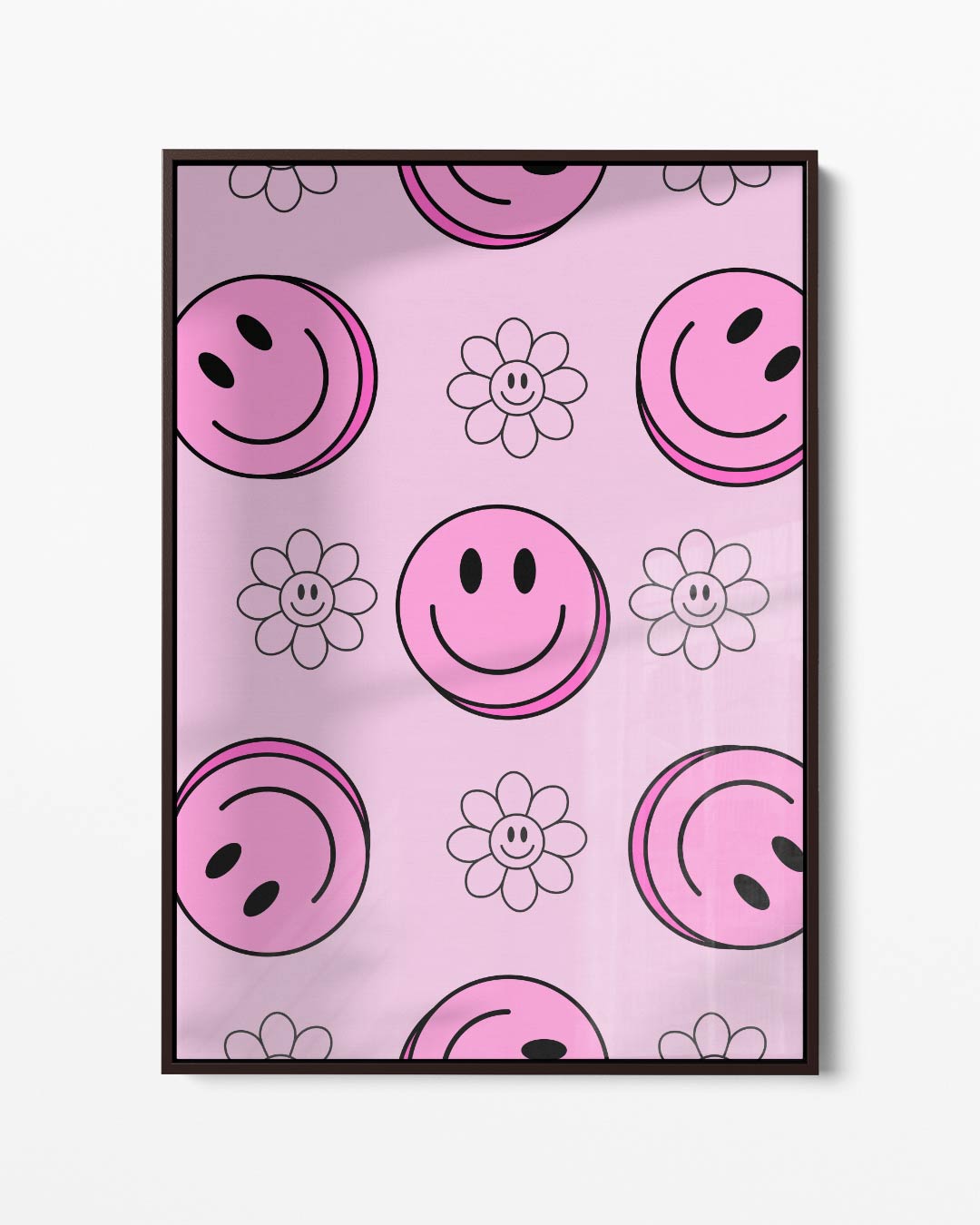 Vrolijke Smiley Bloemen Print Kunstwerk-canvas-dibond-plexiglas-wanddecoratie-WallArtistic
