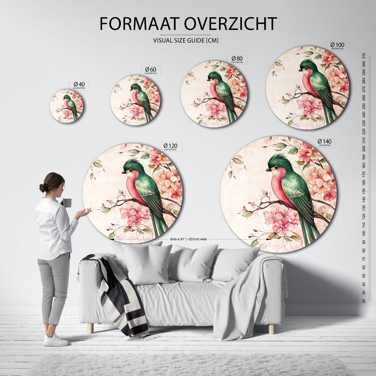 Vogel en bloemen Muurcirkel