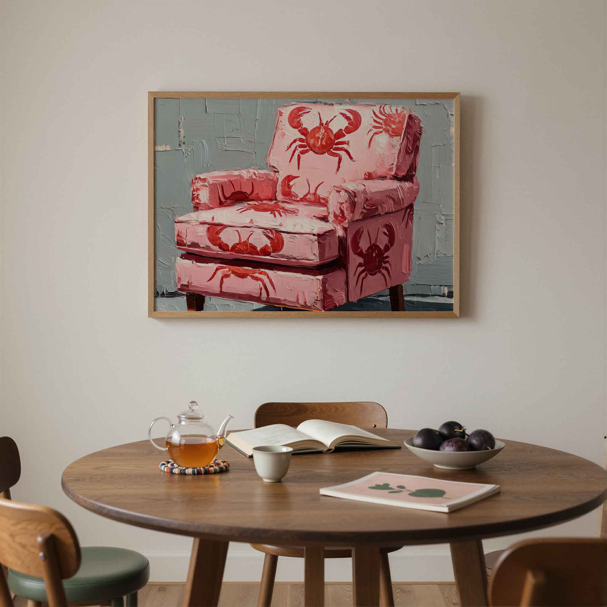 Kreeftmotief op roze stoel Poster