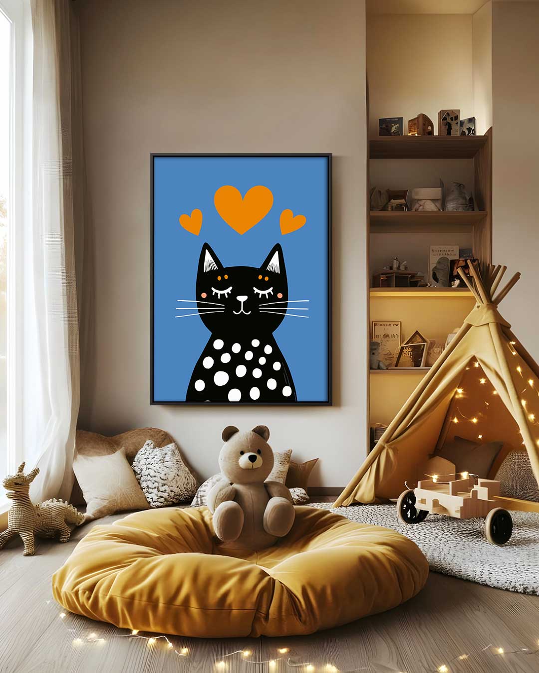 Liefdevolle Kat op Blauw Kunstwerk-canvas-dibond-plexiglas-wanddecoratie-WallArtistic