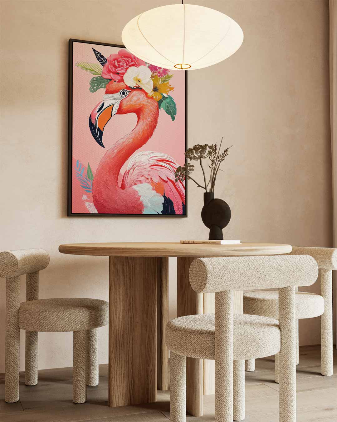 Bloemrijke Flamingo Kunstwerk-canvas-dibond-plexiglas-wanddecoratie-WallArtistic