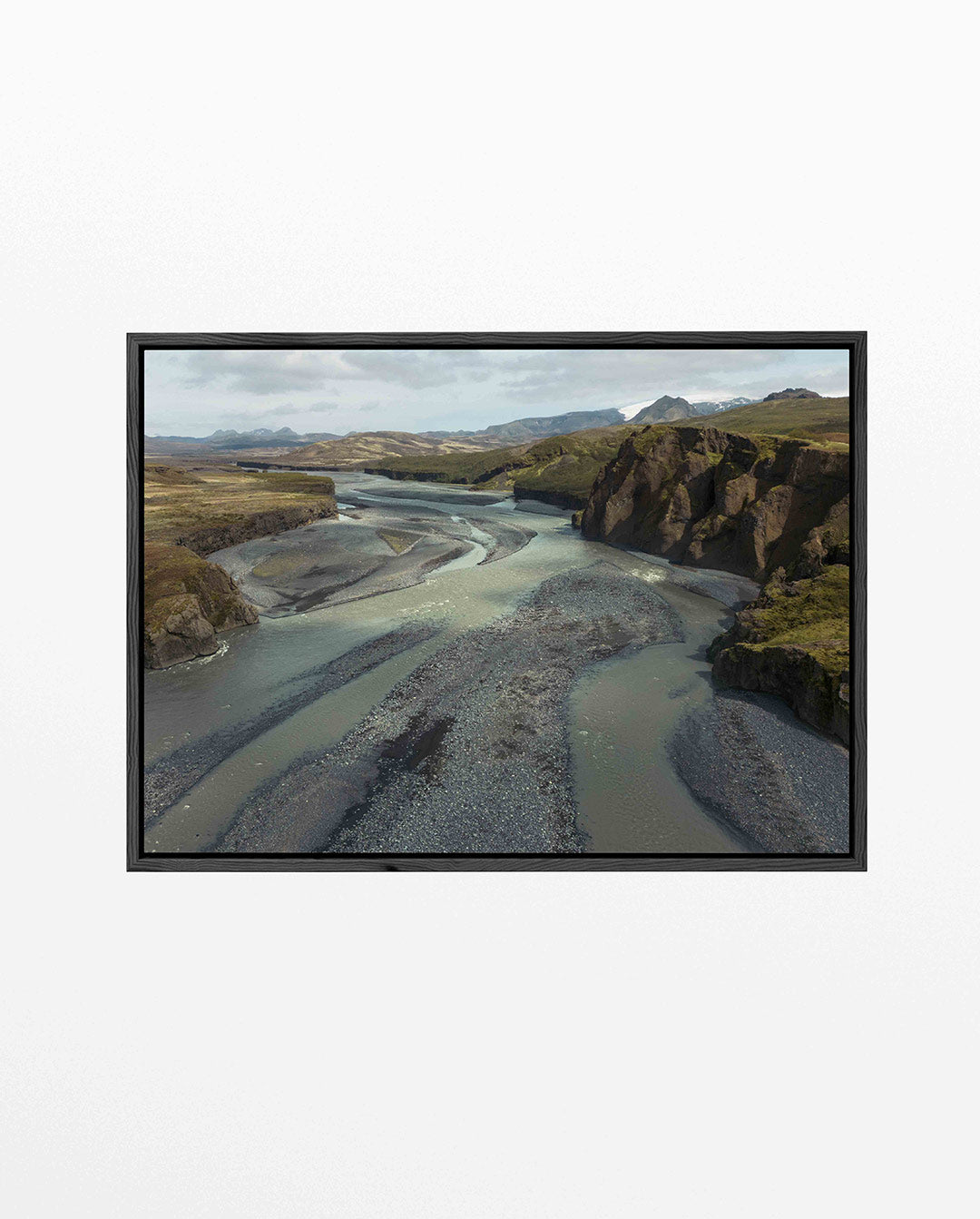 Rivierlandschap met bergen Kunstwerk