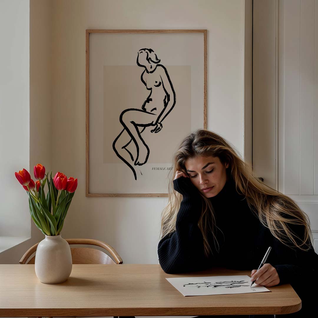 Elegante Lijnkunst Vrouwelijke Vorm Poster-WallArtistic