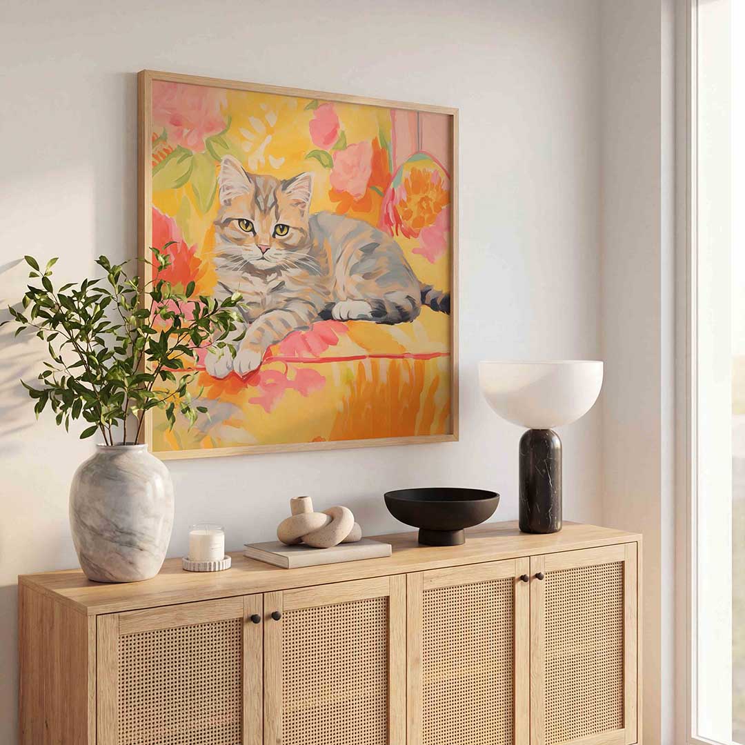 Kat met bloemen Poster