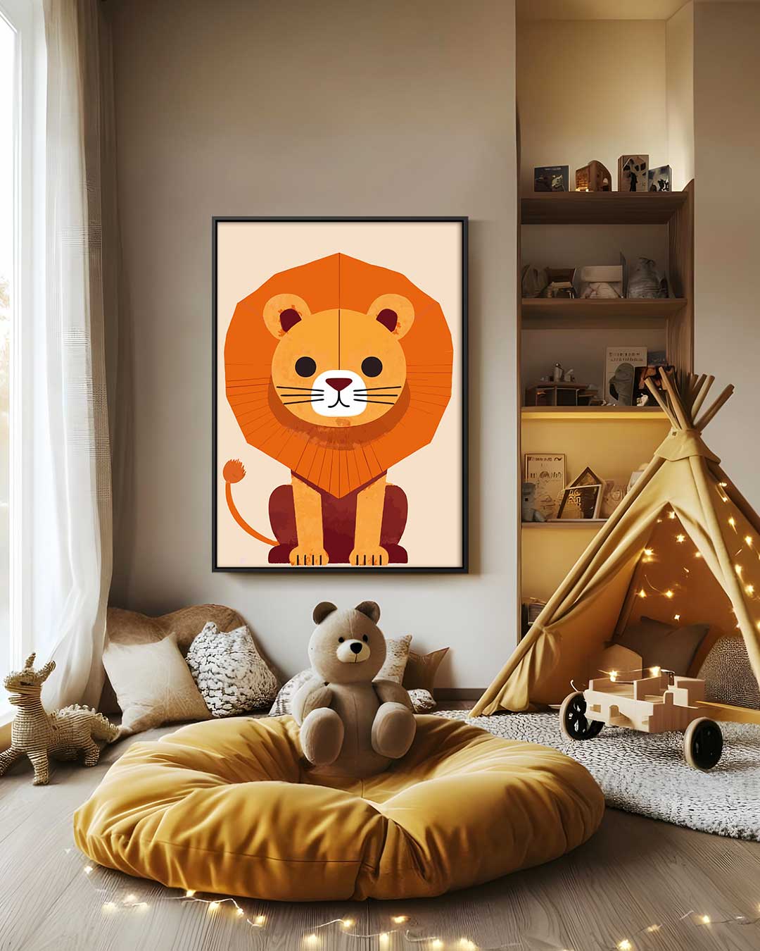 Leuke Leeuw Kinderkunst Kunstwerk-canvas-dibond-plexiglas-wanddecoratie-WallArtistic