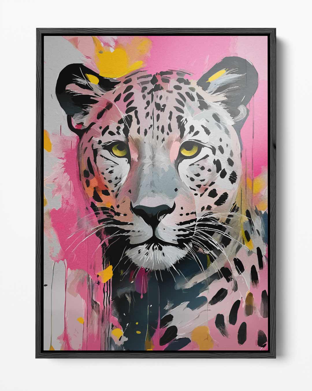 Kleurrijke Luipaard Expressie Kunstwerk-canvas-dibond-plexiglas-wanddecoratie-WallArtistic