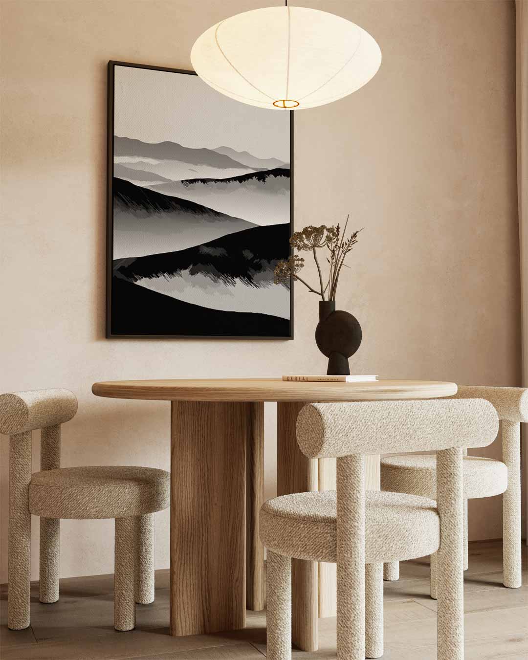Sereen Berglandschap in Grijstinten Kunstwerk-canvas-dibond-plexiglas-wanddecoratie-WallArtistic
