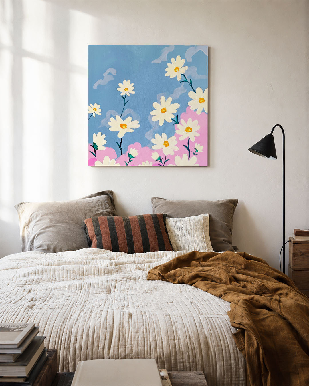 Bloemen in blauwe lucht Kunstwerk