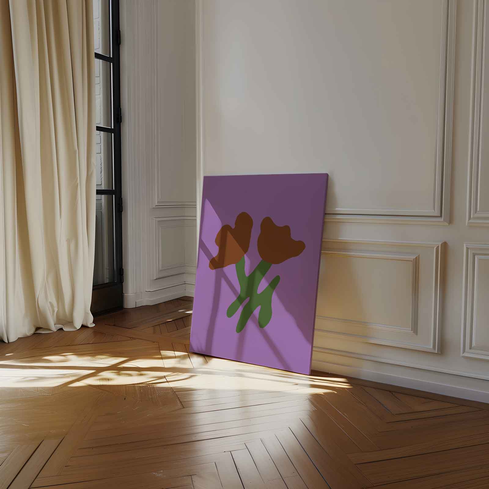 Simpele Bloemenschikking op Paarse Achtergrond Kunstwerk-canvas-dibond-plexiglas-wanddecoratie-WallArtistic