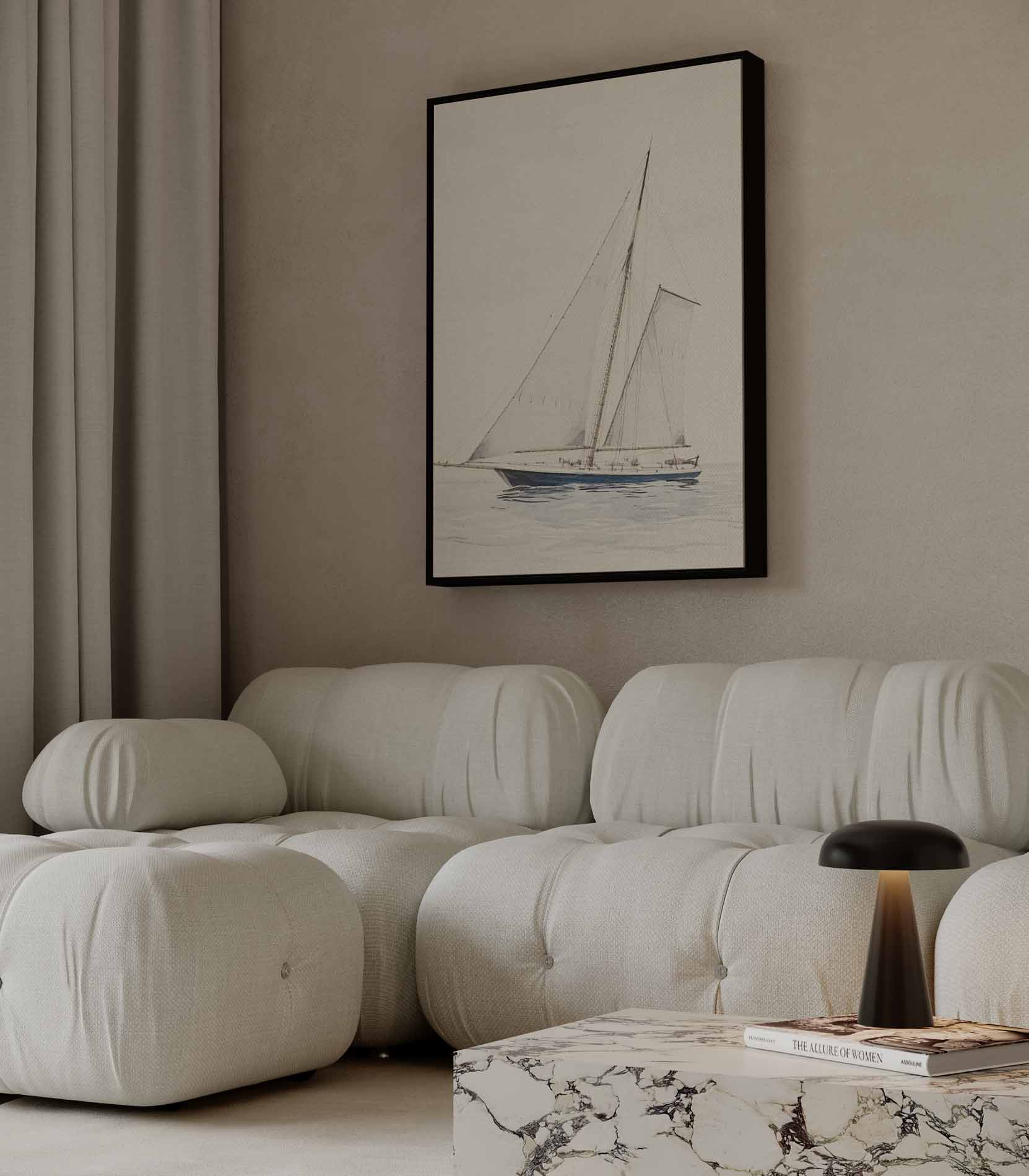Zeilboot op Rustige Zee Kunstwerk-canvas-dibond-plexiglas-wanddecoratie-WallArtistic