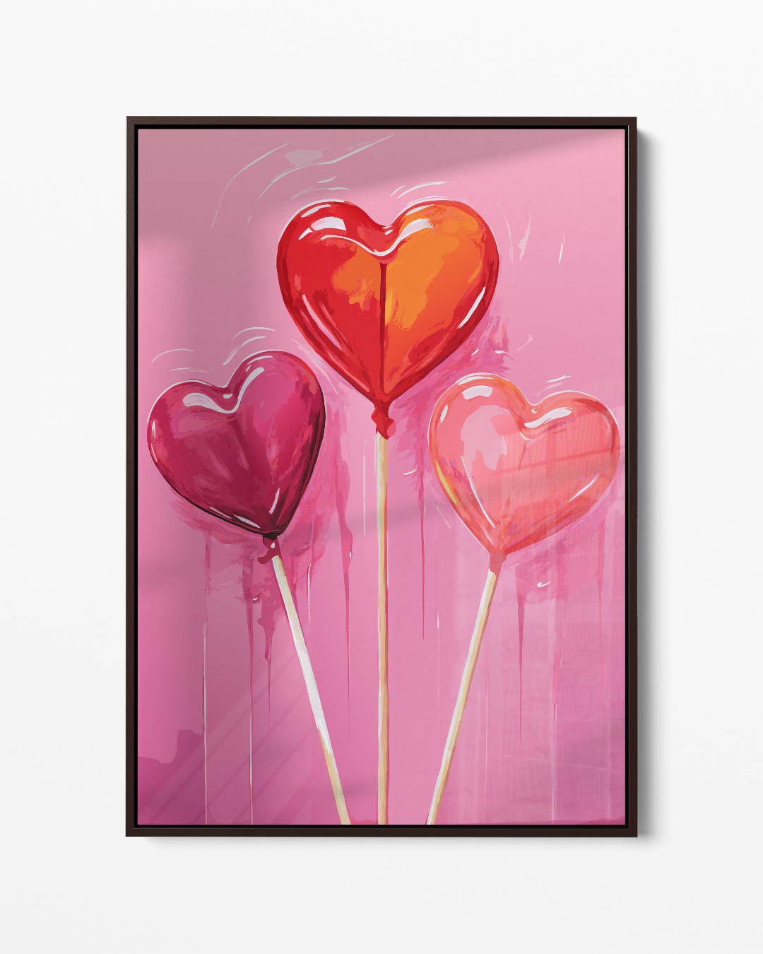 Hartvormige Lollys op Roze Achtergrond Kunstwerk-canvas-dibond-plexiglas-wanddecoratie-WallArtistic