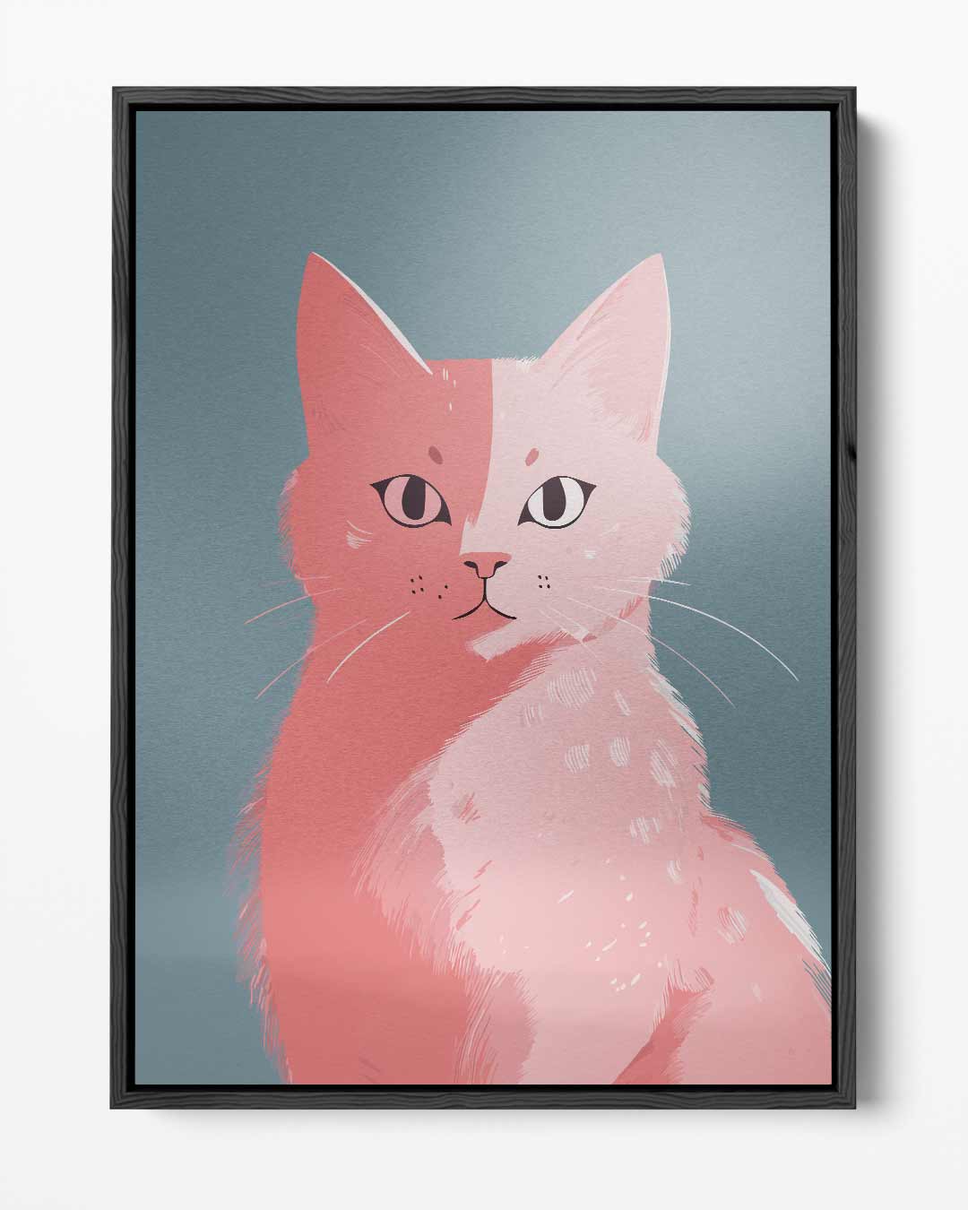 Roze Kat op Blauw Achtergrond Kunstwerk-canvas-dibond-plexiglas-wanddecoratie-WallArtistic