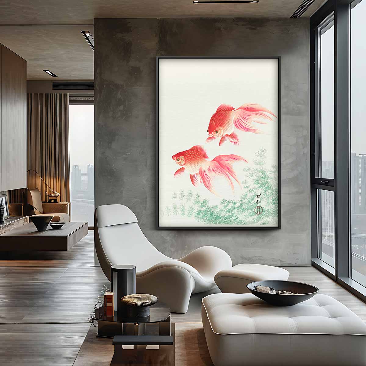 Elegante Koi in Beweging Kunstwerk-canvas-dibond-plexiglas-wanddecoratie-WallArtistic