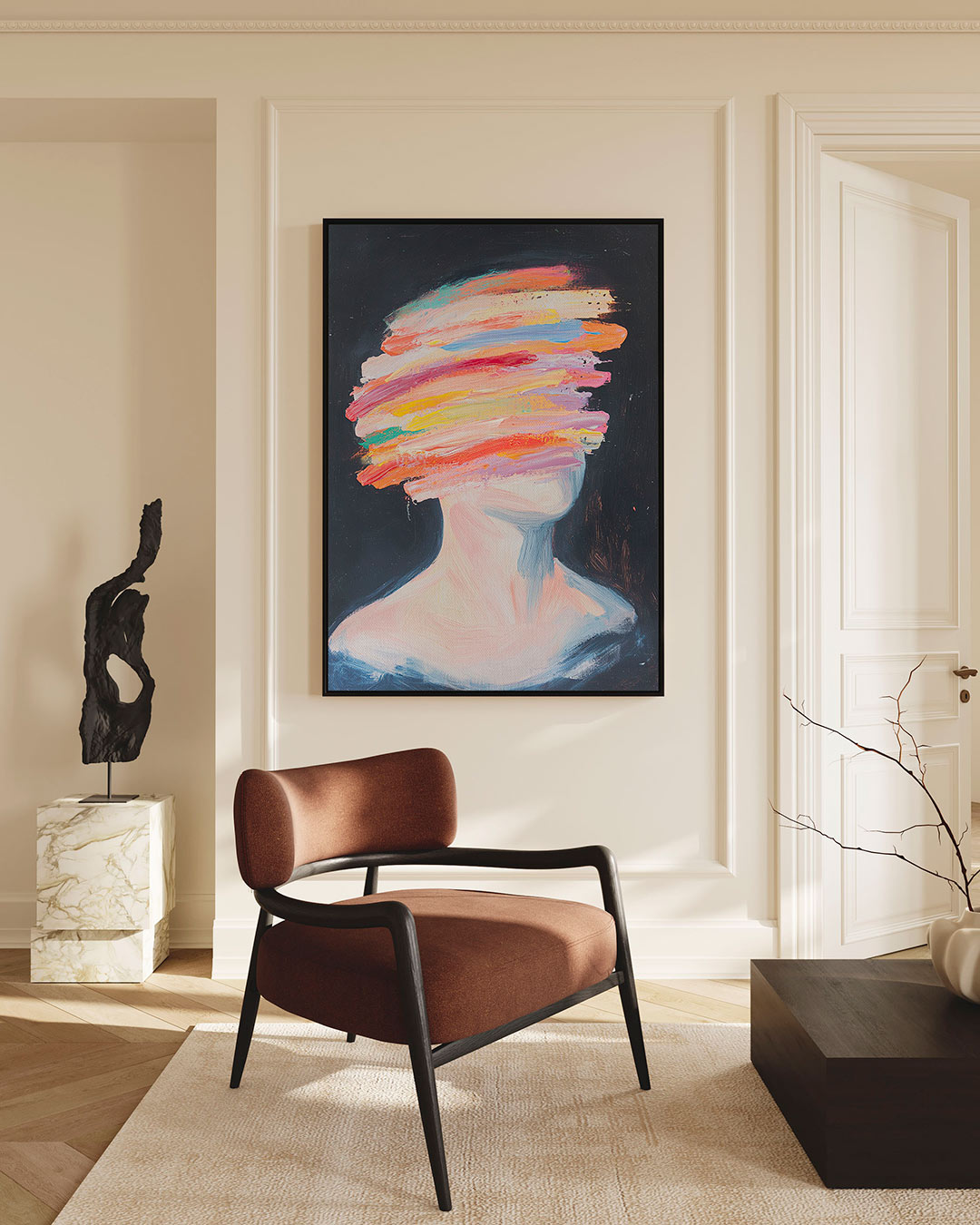 Kleurrijke streken portret Kunstwerk