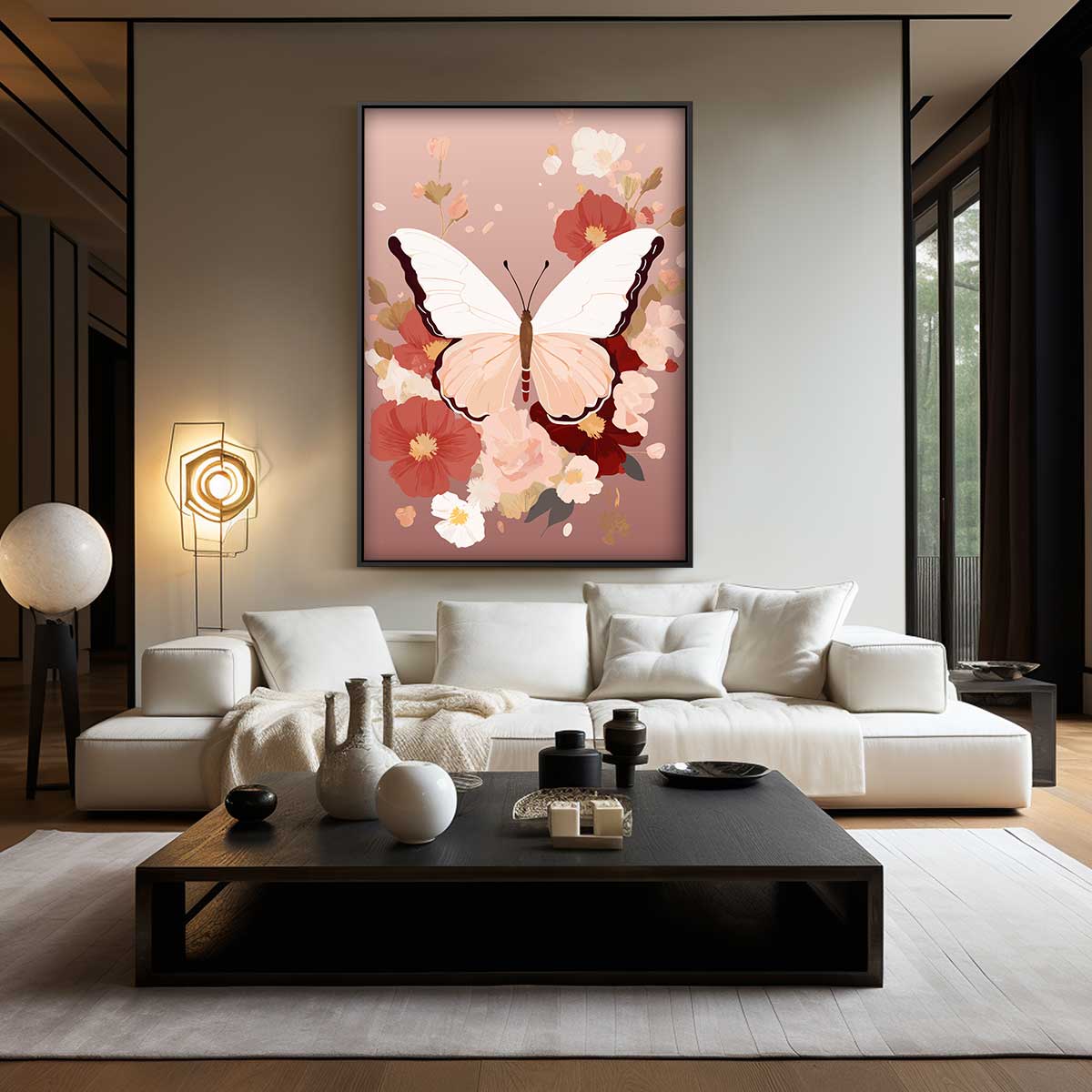 Vlinder en Bloemenpracht Kunstwerk-canvas-dibond-plexiglas-wanddecoratie-WallArtistic