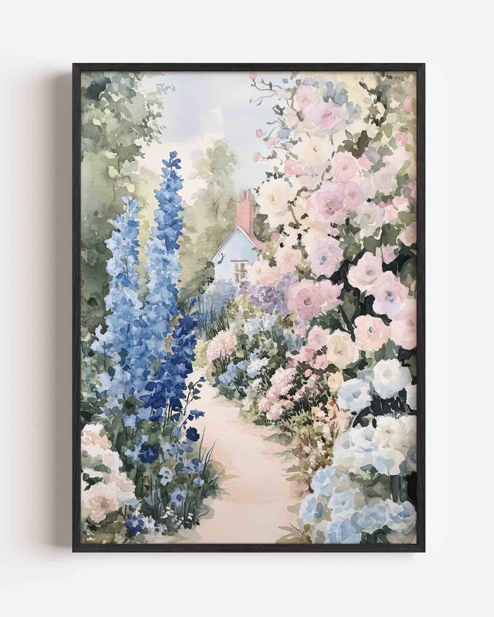 Bloementuin met huisje Poster